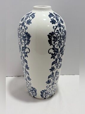 Blue and White Patterned Ceramic Vase Classic Floral Motif
